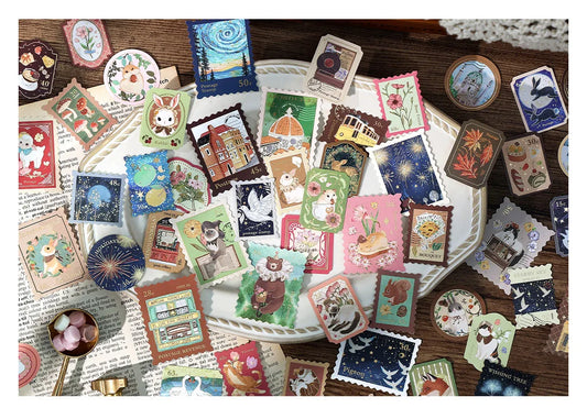 Stickers tipo sello vintage — Animales del bosque