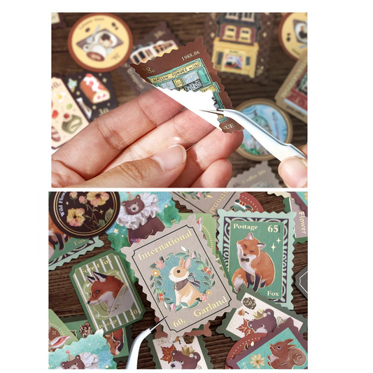 Stickers tipo sello vintage — Animales del bosque