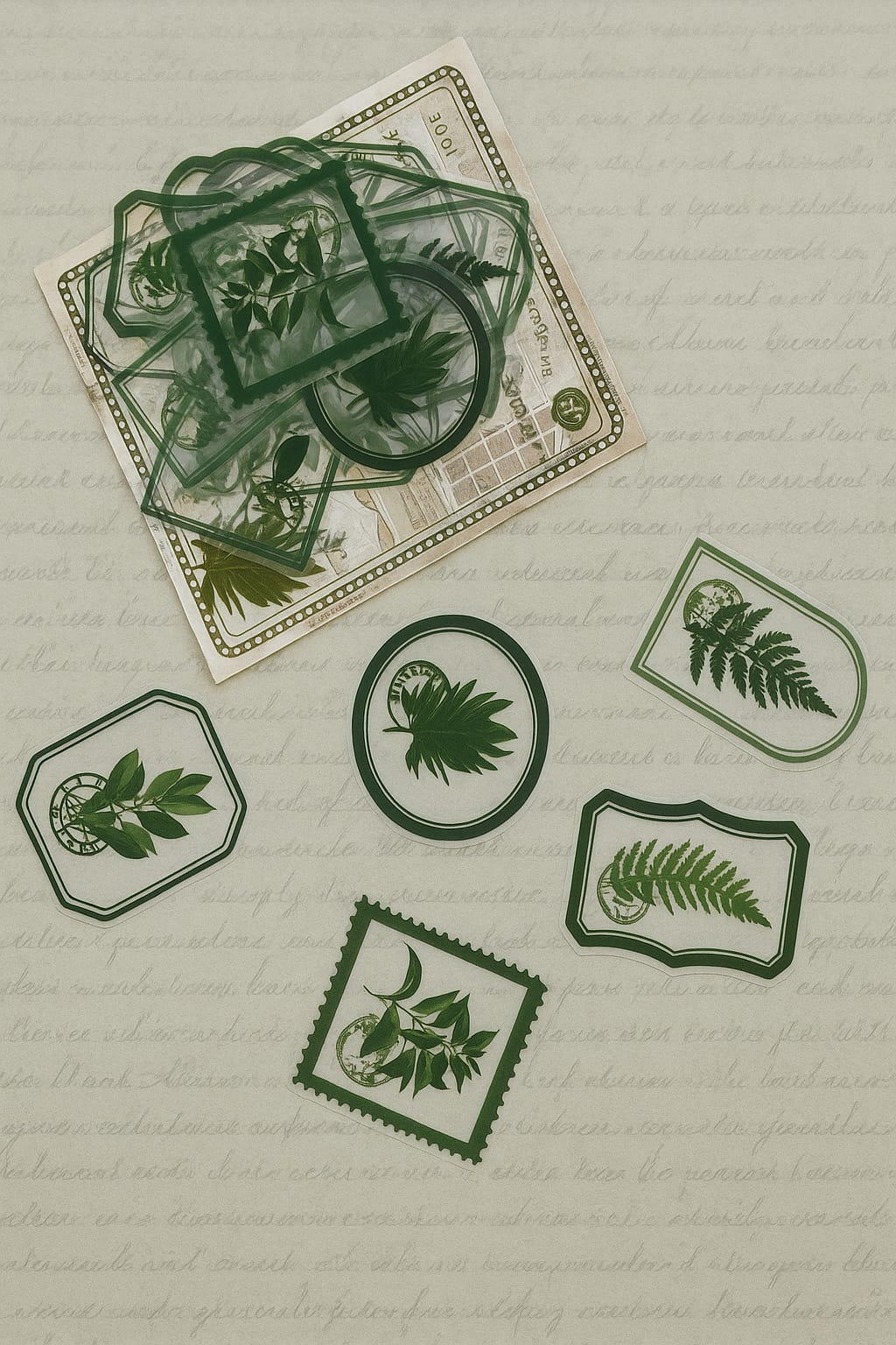 🌱 Stickers Botánicos de Acetato – Verdes Naturaleza